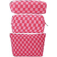 Lydztion Large Capacity Makeup Bag Set 3 Pieces Checkered Cosmetic Bag For Women Travel Makeup Bag Organizer Cute Makeup Brush