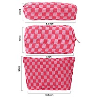 Lydztion Large Capacity Makeup Bag Set 3 Pieces Checkered Cosmetic Bag For Women Travel Makeup Bag Organizer Cute Makeup Brush