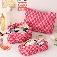 Lydztion Large Capacity Makeup Bag Set 3 Pieces Checkered Cosmetic Bag For Women Travel Makeup Bag Organizer Cute Makeup Brush