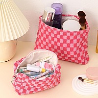 Lydztion Large Capacity Makeup Bag Set 3 Pieces Checkered Cosmetic Bag For Women Travel Makeup Bag Organizer Cute Makeup Brush