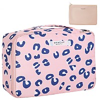 Queboom Travel Makeup Bag Cosmetic Bag Makeup Bag Toiletry Bag For Women And Men Pink Leopard