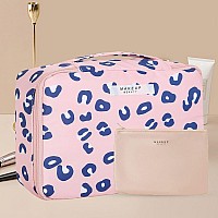 Queboom Travel Makeup Bag Cosmetic Bag Makeup Bag Toiletry Bag For Women And Men Pink Leopard