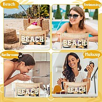 Belanttega Boho Patch Cosmetic Bag Summer Beach Chenille Varsity Letter Toiletry Bag Beige Clear Waterproof Travel Makeup Bag