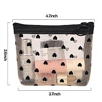 Mhdgg Heart Print Mesh Makeup Bags4 Pieces Mesh Cosmetic Bags For Women Mini Zipper Mesh Bags Portable Travel Organizing Pouch