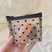 Mhdgg Heart Print Mesh Makeup Bags4 Pieces Mesh Cosmetic Bags For Women Mini Zipper Mesh Bags Portable Travel Organizing Pouch