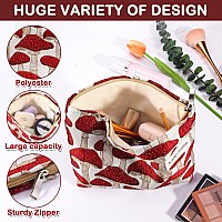 Zlfsrq Mushroom Makeup Bag Travel Cosmetic Bags For Women Cute Makeup Pouch Large Makeup Purse Aesthetic Zippered Canvas Makeup