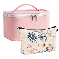 Meiyuuo Makeup Bag Set For Women Cosmetic Bags 2Pack Small Makeup Mini Pouch For Purse Pink Flamingo