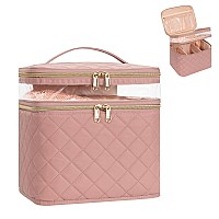 Ocheal Large Makeup Bag Double Layer Makeup Bag Vertical Storage Cosmetic Case For Womengirls With Multiple Compartmentspink