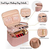 Ocheal Large Makeup Bag Double Layer Makeup Bag Vertical Storage Cosmetic Case For Womengirls With Multiple Compartmentspink