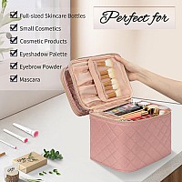 Ocheal Large Makeup Bag Double Layer Makeup Bag Vertical Storage Cosmetic Case For Womengirls With Multiple Compartmentspink