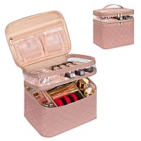 Ocheal Large Makeup Bag Double Layer Makeup Bag Vertical Storage Cosmetic Case For Womengirls With Multiple Compartmentspink