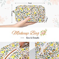 Soidram Quilted Makeup Bag Floral Cosmetic Bag Puffy Coquette Makeup Pouch Aesthetic Cute Travel Toiletry Bag Organizer Cotton M