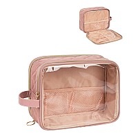 Cubetastic Small Makeup Bag Cute Pink Cosmetic Bag With Makeup Brush Compartment Clear Makeup Storage Organizer Zipper Pouch Fo