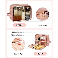 Cubetastic Small Makeup Bag Cute Pink Cosmetic Bag With Makeup Brush Compartment Clear Makeup Storage Organizer Zipper Pouch Fo