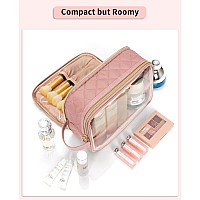 Cubetastic Small Makeup Bag Cute Pink Cosmetic Bag With Makeup Brush Compartment Clear Makeup Storage Organizer Zipper Pouch Fo