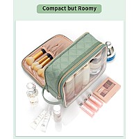 Cubetastic Green Makeup Bag Portable Small Cosmetic Bag With Handle Cute Clear Pouch With Makeup Brush Compartment Makeup Stora