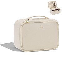 Pocmimut Makeup Bagpu Leather Make Up Bag Cosmetic Baglarge Makeup Bag With Brush Holder For Womenbeige