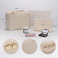 Pocmimut Makeup Bagpu Leather Make Up Bag Cosmetic Baglarge Makeup Bag With Brush Holder For Womenbeige