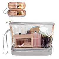 Ethereal Clear Makeup Bag Light Grey Small Cosmetic Bag Travel Makeup Bag For Women Tsa Approved Toiletry Bag Portable Makeup P