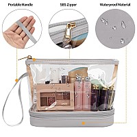 Ethereal Clear Makeup Bag Light Grey Small Cosmetic Bag Travel Makeup Bag For Women Tsa Approved Toiletry Bag Portable Makeup P