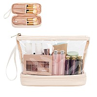 Ethereal Clear Makeup Bag Cream Small Cosmetic Bag Travel Makeup Bag For Women Tsa Approved Toiletry Bag Portable Makeup Pouch