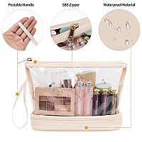 Ethereal Clear Makeup Bag Cream Small Cosmetic Bag Travel Makeup Bag For Women Tsa Approved Toiletry Bag Portable Makeup Pouch