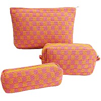 3 Pcs Makeup Bag Checkered Cosmetic Bag Large Capacity Traveling Toiletry Pounch Organizer Cute Makeup Brushes Aesthetic Accesso