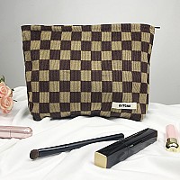 Gutgnk Womens Cosmetic Bag Corduroy Checkerboard Travel Cosmetic Bag Small Cosmetic Bag Skin Care Cosmetic Changing Handy Bag