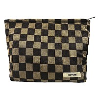 Gutgnk Womens Cosmetic Bag Corduroy Checkerboard Travel Cosmetic Bag Small Cosmetic Bag Skin Care Cosmetic Changing Handy Bag