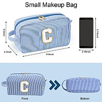 Yoolife Makeup Bag For Women Monogram Cute Initial Blue Makeup Bags Cosmetic Toiletry Pouch Make Up Case For Women Her Best Fr