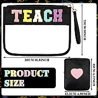 Hillban 2 Pcs Teacher Gifts Chenille Letter Bags Preppy Patch Makeup Bag Flat Clear Pouch Pvc Organizer Purse Waterproof Travel