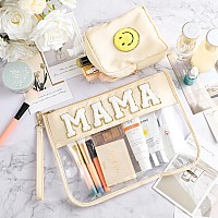 Hillban 2 Pcs Mama Gifts Mama Bag Set Mama Chenille Letter Bags Preppy Patch Makeup Bag For Hospital Beach Travel Bags Aesthetic