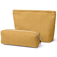 Sanyets 2 Pcs Makeup Bags Corduroy Cosmetic Bag Set Large Makeup Bag Big Cosmetic Bags For Women Portable Diaper Bag Organiz