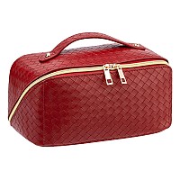 Vernassa Large Capacity Travel Cosmetic Bag Toiletry Bag Women Portable Makeup Bag Opens Flat For Easy Access Pu Leather Wate