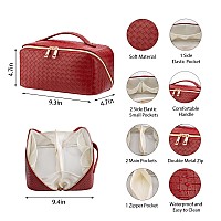 Vernassa Large Capacity Travel Cosmetic Bag Toiletry Bag Women Portable Makeup Bag Opens Flat For Easy Access Pu Leather Wate