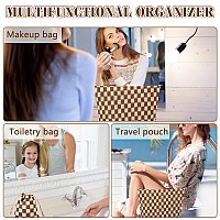 Zlfsrq 2Pcs Checkered Makeup Bag For Women Large Capacity Cosmetic Bag Mini Drawstring Pocket Makeup Bag Travel Makeup Pouch For