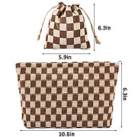 Zlfsrq 2Pcs Checkered Makeup Bag For Women Large Capacity Cosmetic Bag Mini Drawstring Pocket Makeup Bag Travel Makeup Pouch For