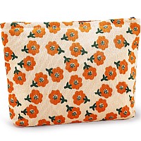 Zlfsrq Daisy Flower Makeup Bag Travel Cute Floral Cosmetic Bags For Women Large Makeup Pouch Zipper Cosmetic Pouch For Purse Aes