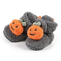 Ohwawadi Baby Halloween Pumpkin Booties Cozy Fleece Infant Baby Slippers Soft Bottom Warm Cartoon Socks Newborn Crib Shoes