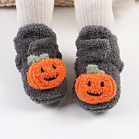 Ohwawadi Baby Halloween Pumpkin Booties Cozy Fleece Infant Baby Slippers Soft Bottom Warm Cartoon Socks Newborn Crib Shoes