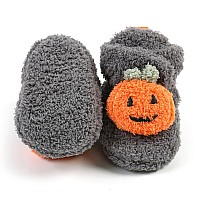 Ohwawadi Baby Halloween Pumpkin Booties Cozy Fleece Infant Baby Slippers Soft Bottom Warm Cartoon Socks Newborn Crib Shoes