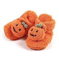 Ohwawadi Baby Halloween Pumpkin Booties Cozy Fleece Infant Baby Slippers Soft Bottom Warm Cartoon Socks Newborn Crib Shoes