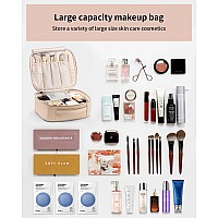 Vlando Travel Makeup Bag Large Capacity Cosmetic Bag For Women Pu Leather Makeup Case Organizer Portable Make Up Bag With Divid