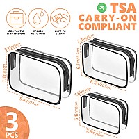 Auruza 3 Pack Clear Toiletry Bag Portable Travel Makeup Bags With Zipper Tsa Approved Clear Organizer Bags Pvc Cosmetic Pouch