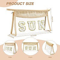 Boho Handwoven Makeup Bag Chenille Letter Patch Clear Travel Pouch Rattan Straw Bag Clear Cosmetic Sunscreen Bags Women Summ