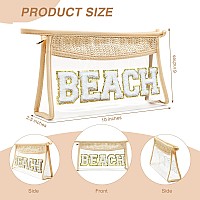 Boho Handwoven Makeup Bag Chenille Letter Patch Clear Travel Pouch Rattan Straw Bag Clear Cosmetic Sunscreen Bags Women Summ