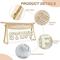 Boho Handwoven Makeup Bag Chenille Letter Patch Clear Travel Pouch Rattan Straw Bag Clear Cosmetic Sunscreen Bags Women Summ