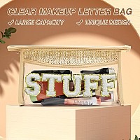 Boho Handwoven Makeup Bag Chenille Letter Patch Clear Travel Pouch Rattan Straw Bag Clear Cosmetic Sunscreen Bags Women Summ