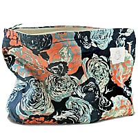 Happyheidi Women Aesthetic Floral Cotton Makeup Bag Zipper Pouch For Cosmetics Travel Or Purse Organizer Misty Roses Black