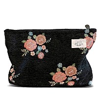 Happyheidi Women Cute Aesthetic Embroidery Small Makeup Bag Accesory Zipper Pouch For Travel And Storage Purse Organizer Velve